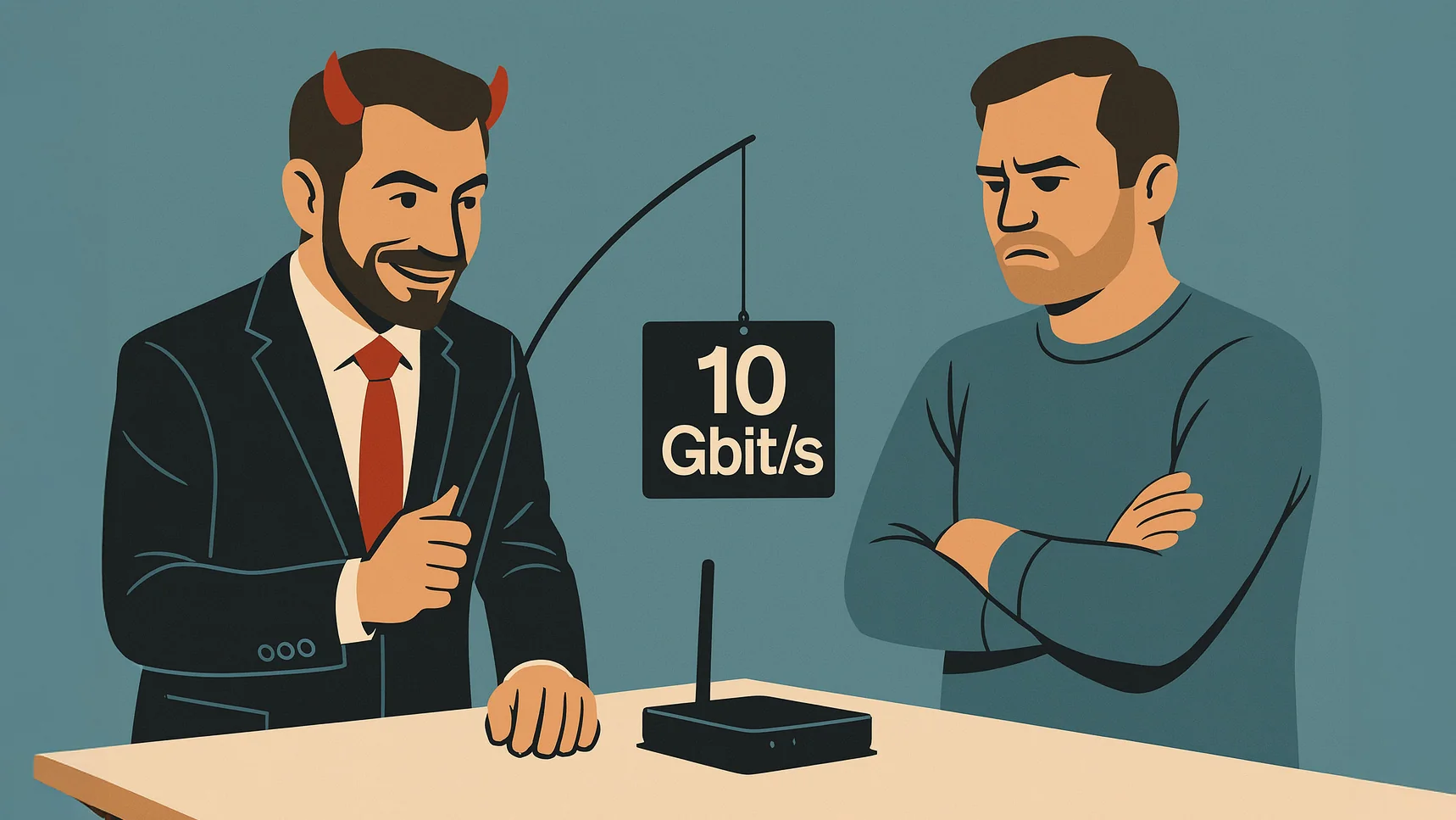 Illustration mit Router und 10-Gbit/s-Schild im Gespräch