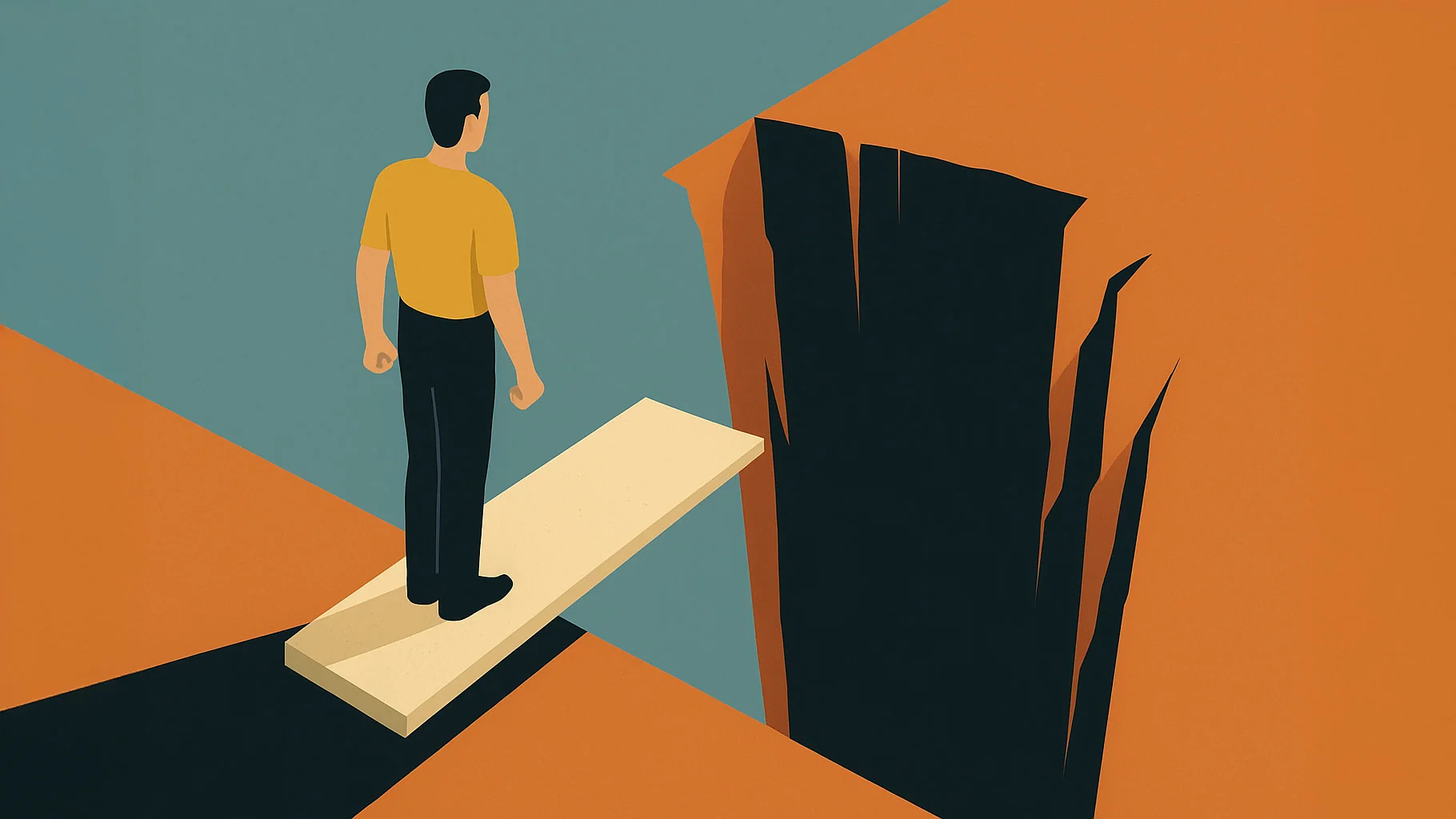 Illustration einer Person auf einem Steg vor einer Schlucht